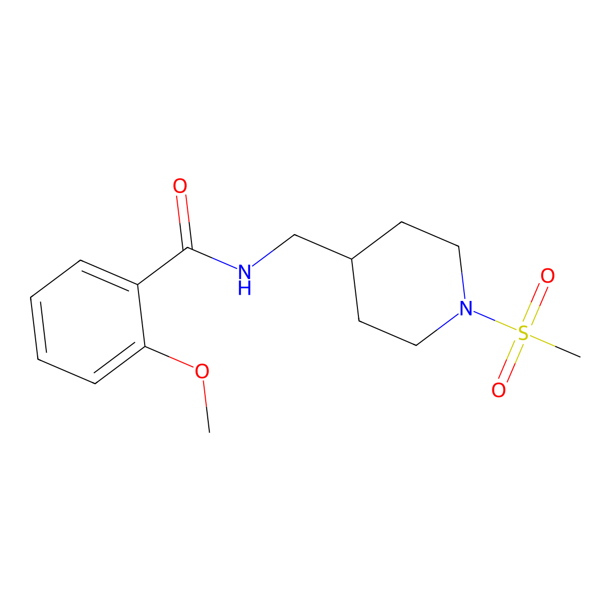2-methoxy-N-((1-(methylsulfonyl)piperidin-4-yl)methyl)benzamide molecular structure, CAS 1234999-37-1