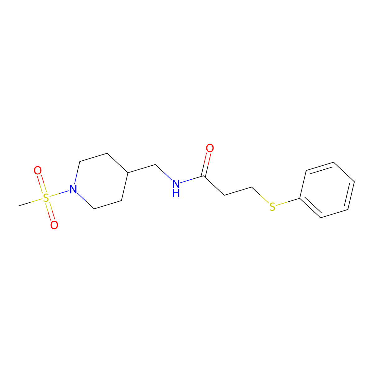 N-((1-(methylsulfonyl)piperidin-4-yl)methyl)-3-(phenylthio)propanamide molecular structure, CAS 1234999-53-1