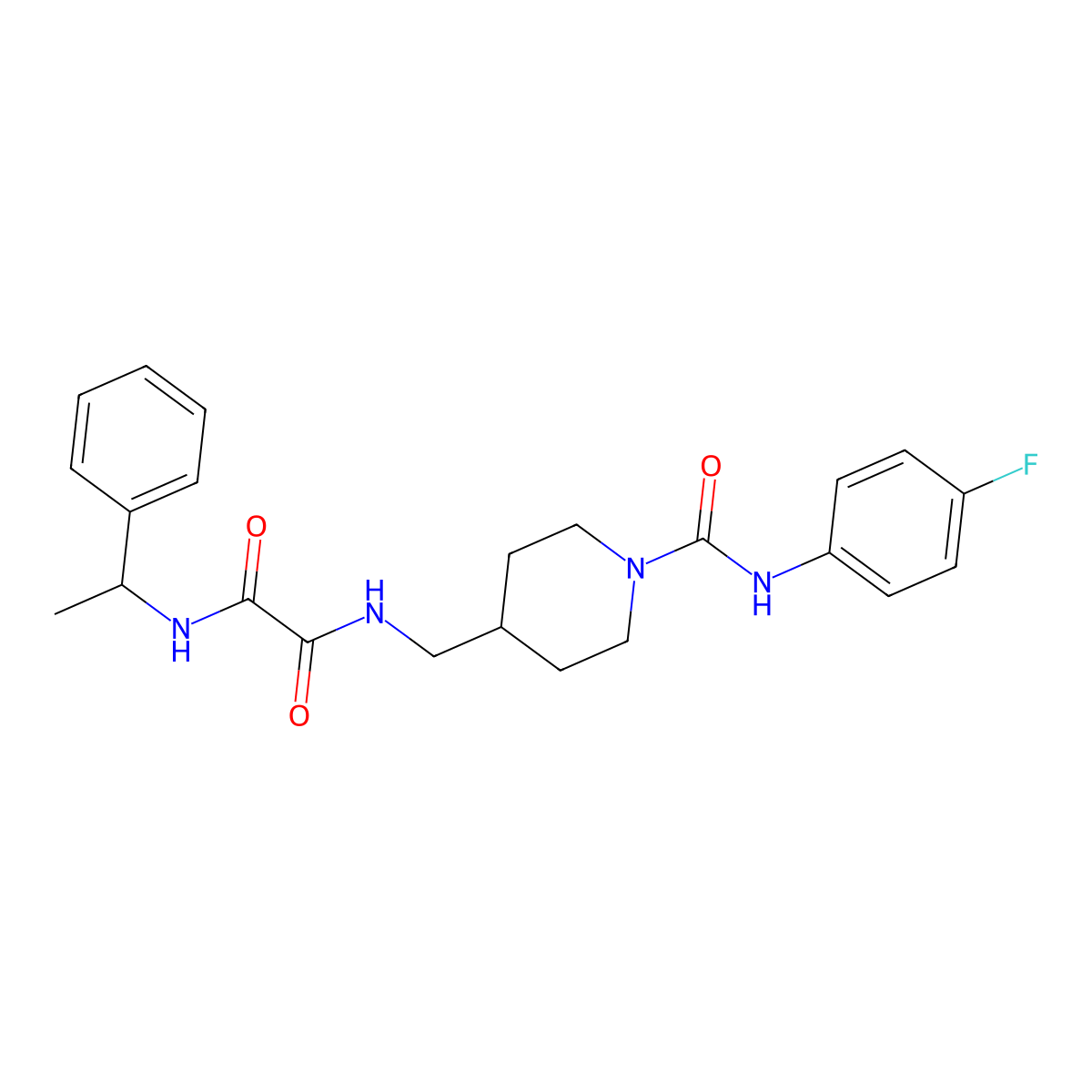 N1-((1-((4-fluorophenyl)carbamoyl)piperidin-4-yl)methyl)-N2-(1-phenylethyl)oxalamide molecular structure, CAS 1234999-67-7