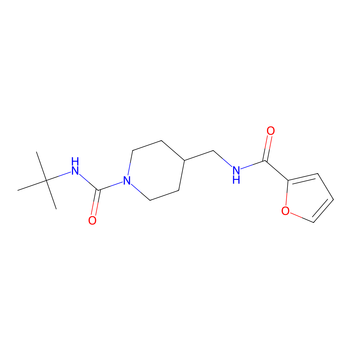 N-(tert-butyl)-4-((furan-2-carboxamido)methyl)piperidine-1-carboxamide molecular structure, CAS 1235000-42-6