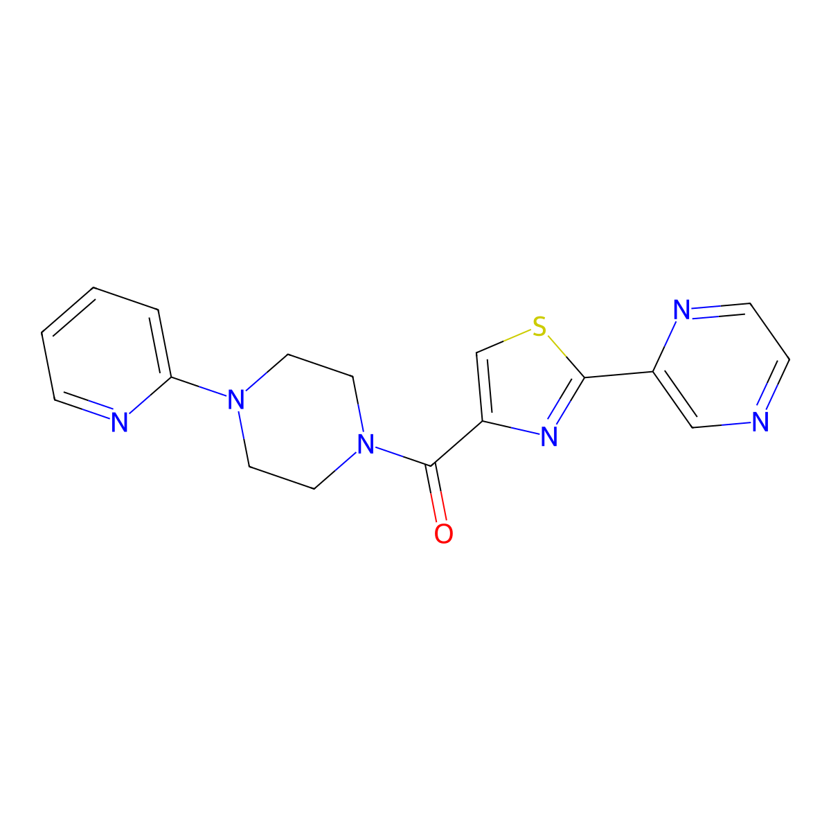 (2-(Pyrazin-2-yl)thiazol-4-yl)(4-(pyridin-2-yl)piperazin-1-yl)methanone molecular structure, CAS 1235001-09-8