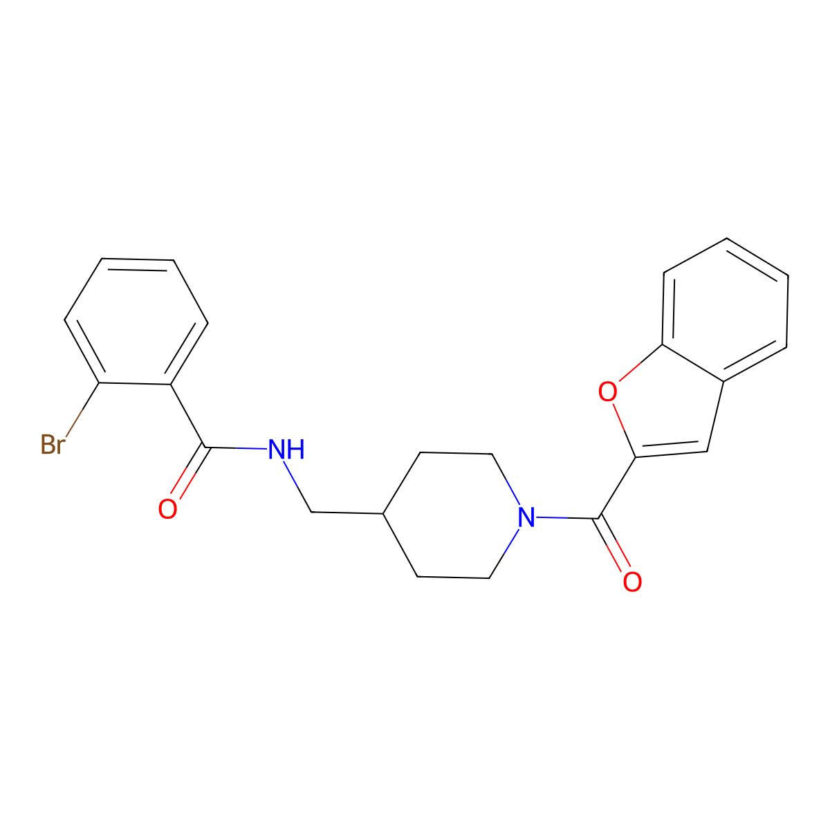 N-((1-(benzofuran-2-carbonyl)piperidin-4-yl)methyl)-2-bromobenzamide molecular structure, CAS 1235001-42-9
