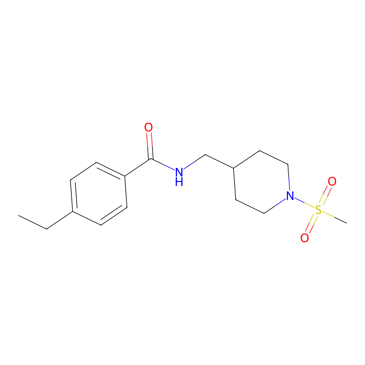 4-ethyl-N-((1-(methylsulfonyl)piperidin-4-yl)methyl)benzamide molecular structure, CAS 1235002-78-4