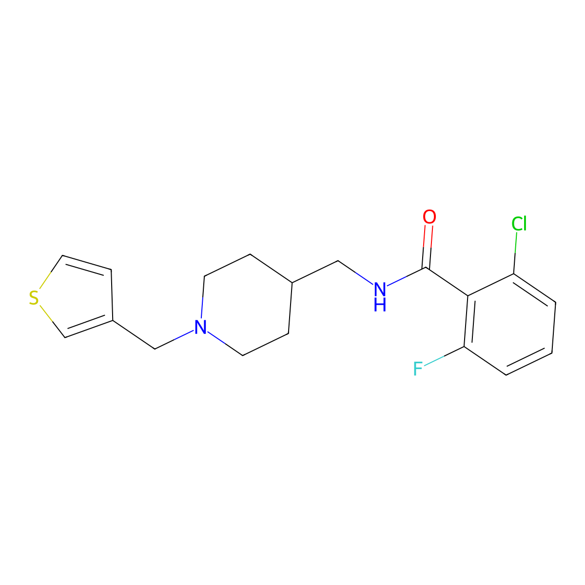 2-chloro-6-fluoro-N-((1-(thiophen-3-ylmethyl)piperidin-4-yl)methyl)benzamide molecular structure, CAS 1235003-15-2