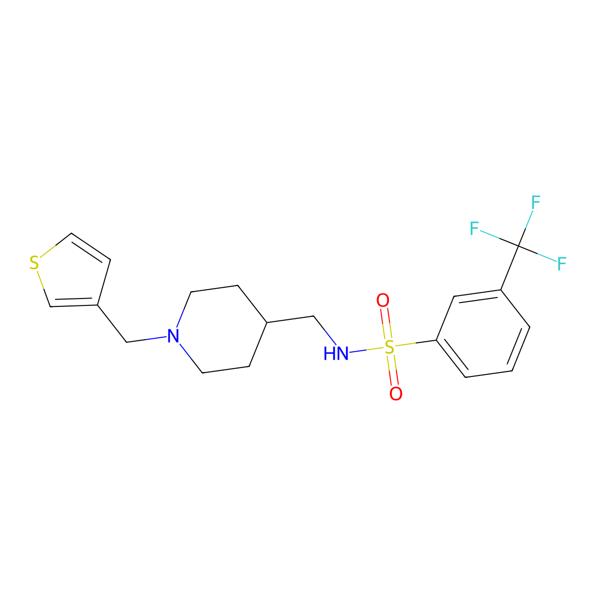 N-((1-(thiophen-3-ylmethyl)piperidin-4-yl)methyl)-3-(trifluoromethyl)benzenesulfonamide molecular structure, CAS 1235003-52-7