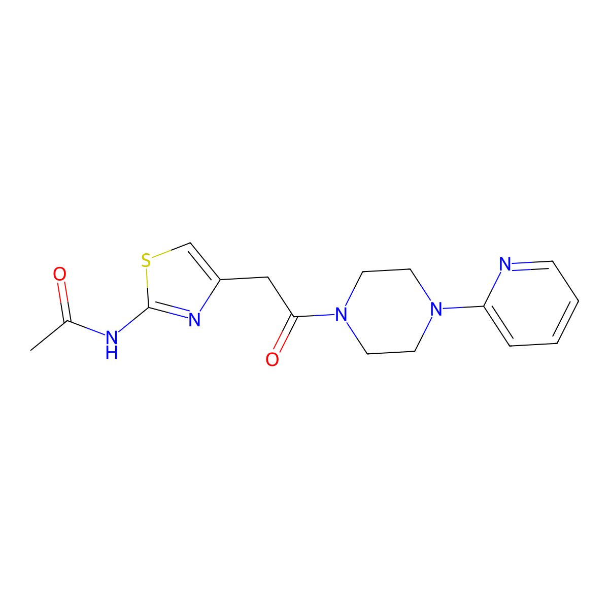 N-(4-(2-oxo-2-(4-(pyridin-2-yl)piperazin-1-yl)ethyl)thiazol-2-yl)acetamide molecular structure, CAS 1235003-71-0