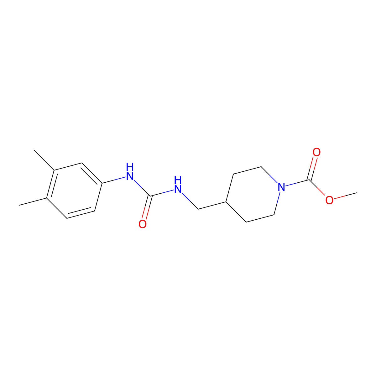 Methyl 4-((3-(3,4-dimethylphenyl)ureido)methyl)piperidine-1-carboxylate molecular structure, CAS 1235003-98-1