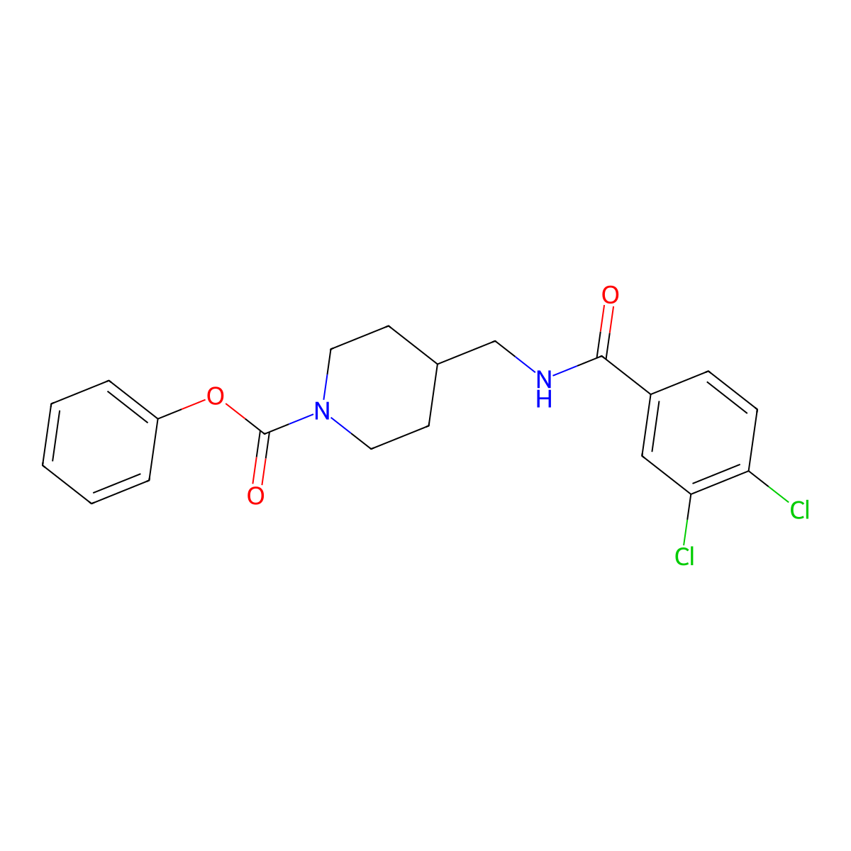 Phenyl 4-((3,4-dichlorobenzamido)methyl)piperidine-1-carboxylate molecular structure, CAS 1235004-10-0
