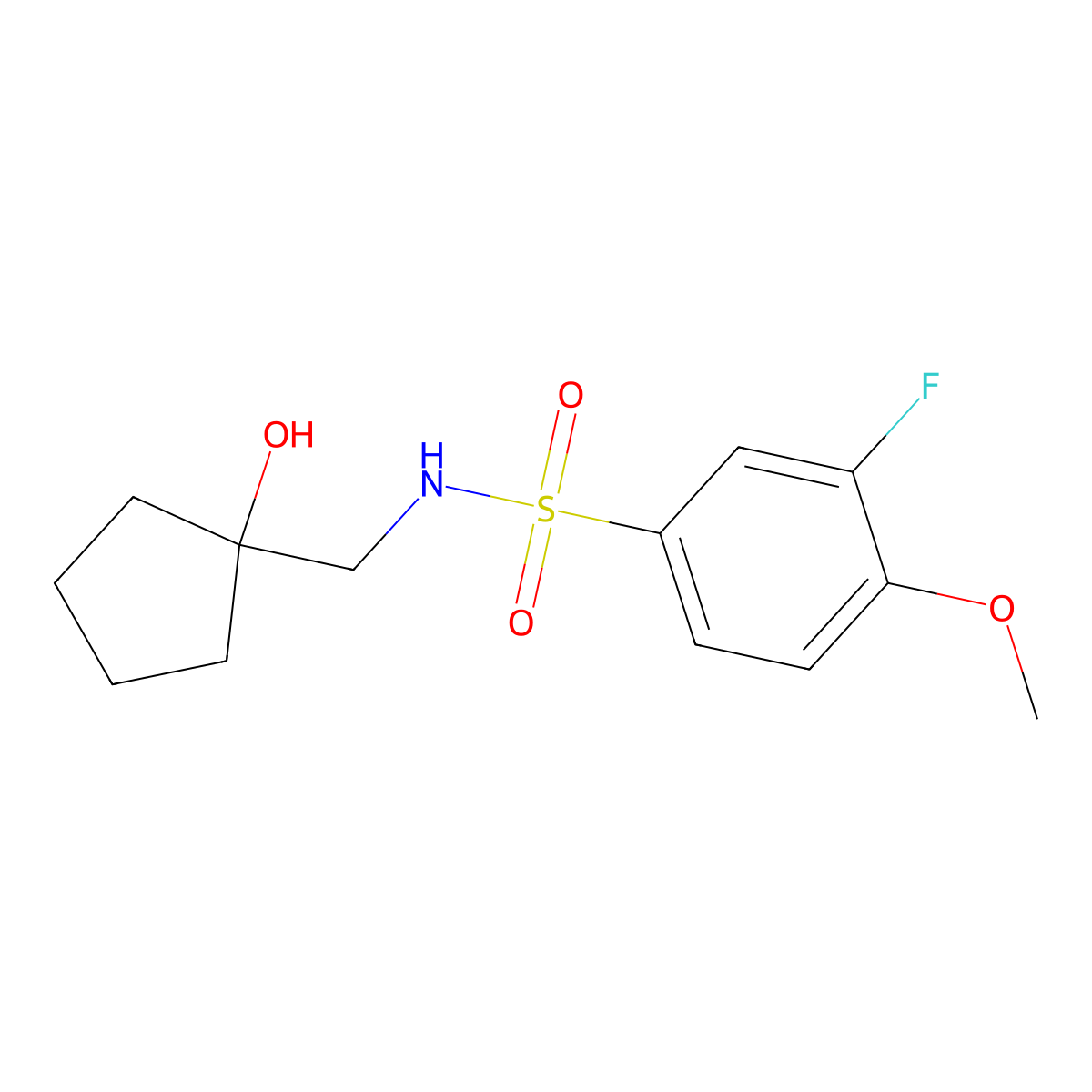 3-fluoro-N-[(1-hydroxycyclopentyl)methyl]-4-methoxybenzene-1-sulfonamide molecular structure, CAS 1235004-89-3
