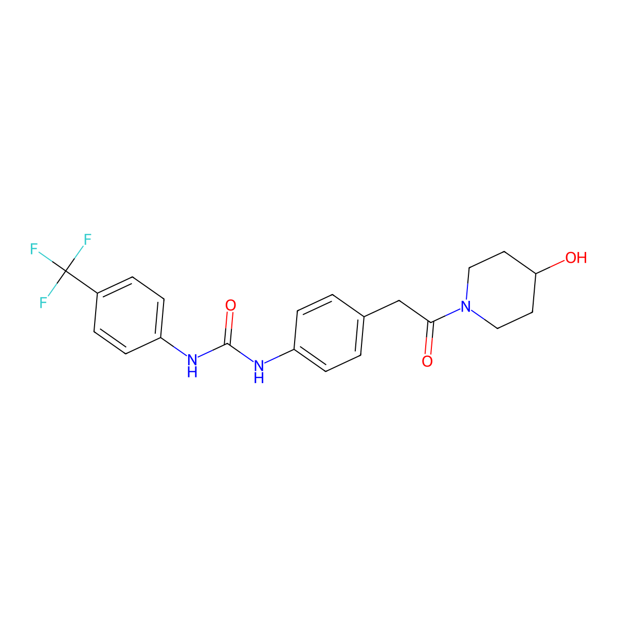 1-(4-(2-(4-Hydroxypiperidin-1-yl)-2-oxoethyl)phenyl)-3-(4-(trifluoromethyl)phenyl)urea molecular structure, CAS 1235005-75-0