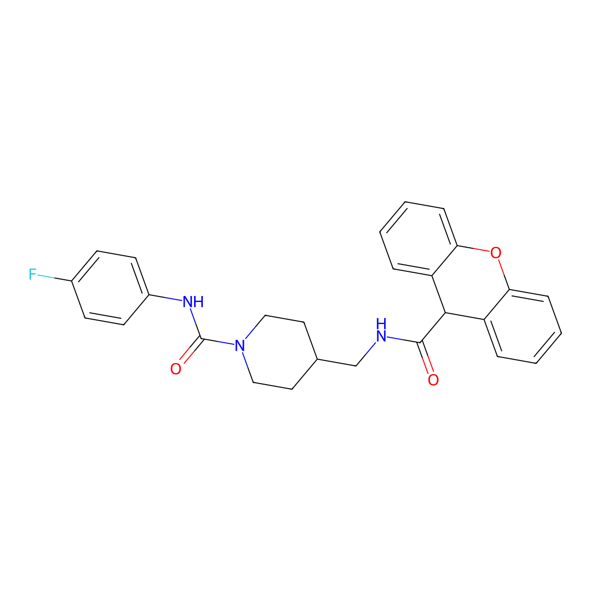 4-((9H-xanthene-9-carboxamido)methyl)-N-(4-fluorophenyl)piperidine-1-carboxamide molecular structure, CAS 1235007-03-0