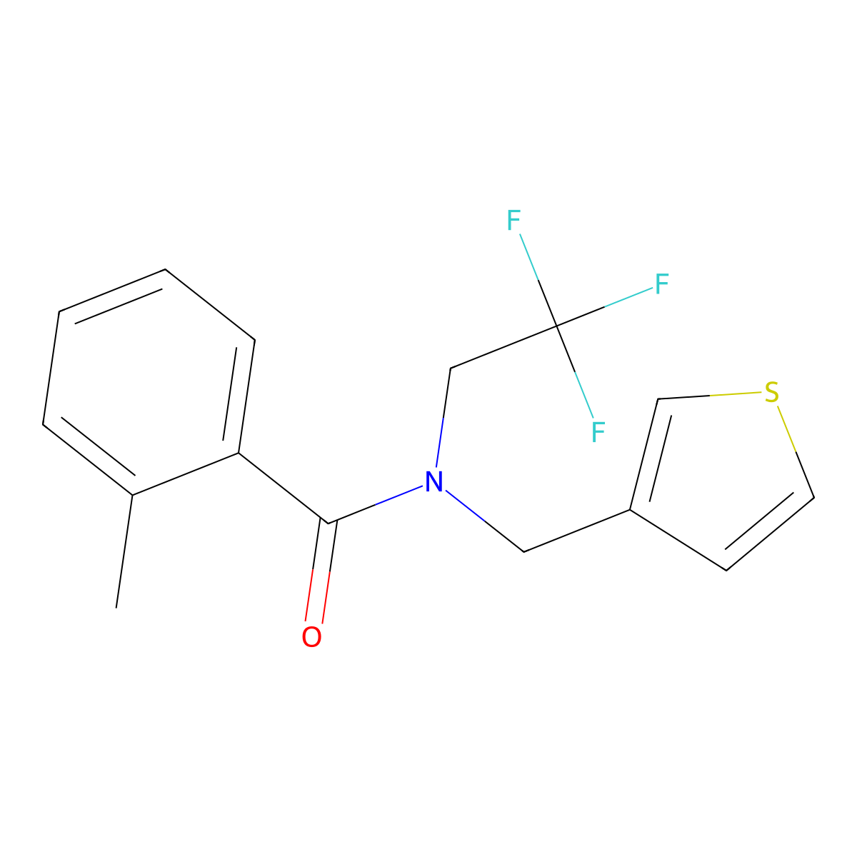 2-methyl-N-(thiophen-3-ylmethyl)-N-(2,2,2-trifluoroethyl)benzamide molecular structure, CAS 1235007-79-0