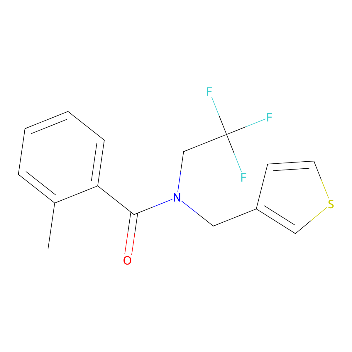 2-methyl-N-(thiophen-3-ylmethyl)-N-(2,2,2-trifluoroethyl)benzamide molecular structure, CAS 1235007-79-0