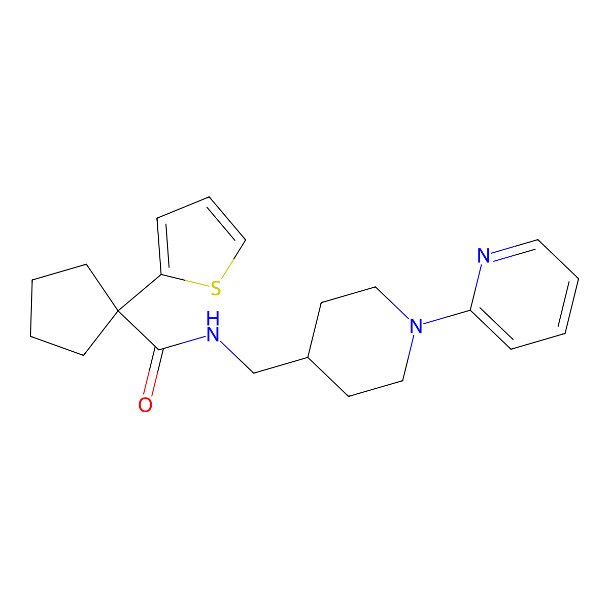 N-((1-(pyridin-2-yl)piperidin-4-yl)methyl)-1-(thiophen-2-yl)cyclopentanecarboxamide molecular structure, CAS 1235008-28-2