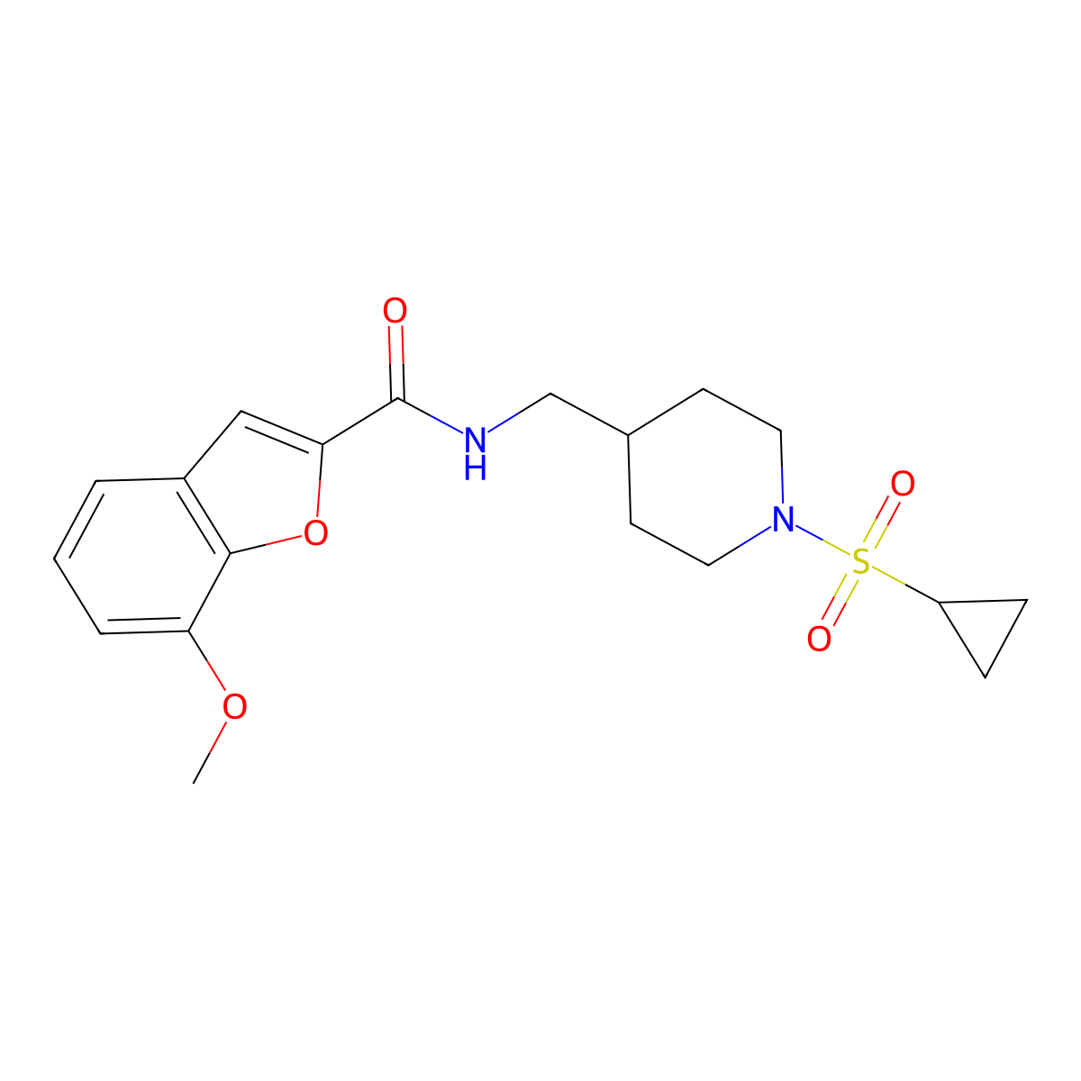 N-((1-(cyclopropylsulfonyl)piperidin-4-yl)methyl)-7-methoxybenzofuran-2-carboxamide molecular structure, CAS 1235008-76-0