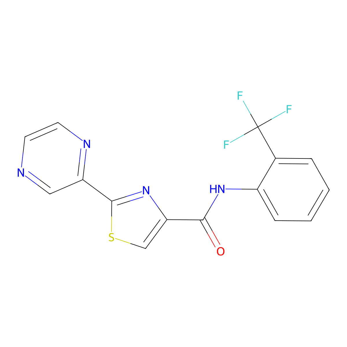 2-(pyrazin-2-yl)-N-(2-(trifluoromethyl)phenyl)thiazole-4-carboxamide molecular structure, CAS 1235008-88-4