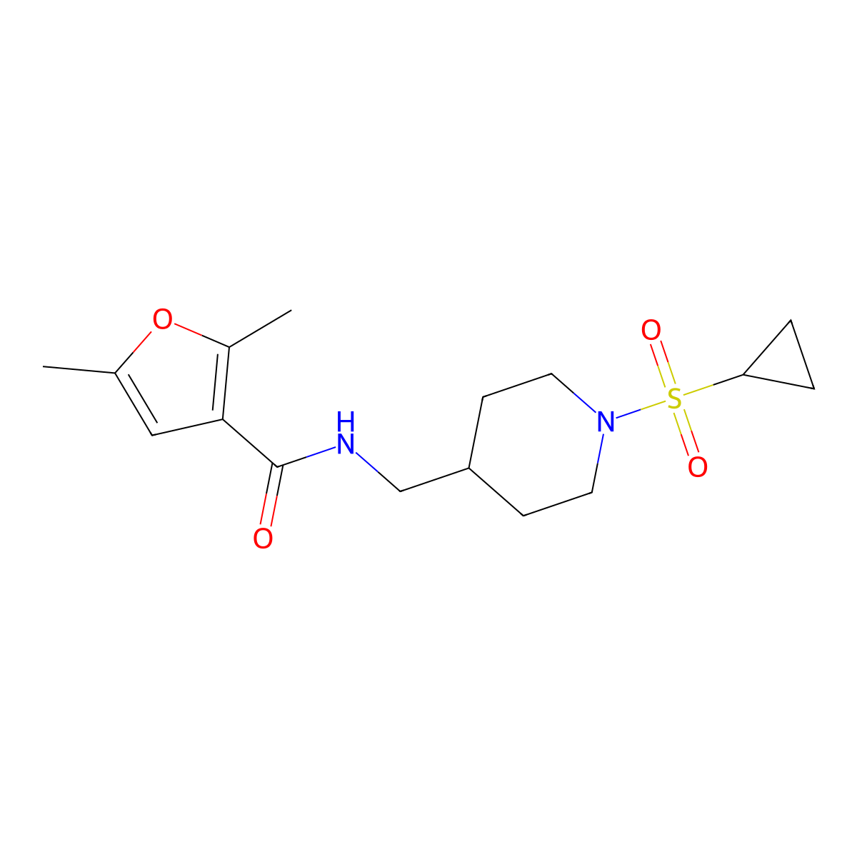 N-((1-(cyclopropylsulfonyl)piperidin-4-yl)methyl)-2,5-dimethylfuran-3-carboxamide molecular structure, CAS 1235009-31-0