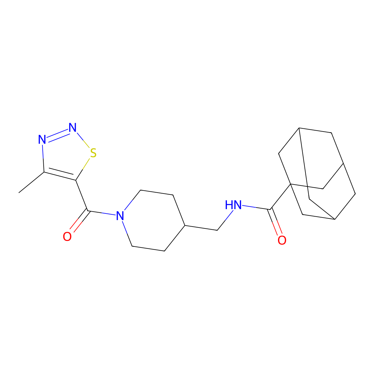 N-{[1-(4-methyl-1,2,3-thiadiazole-5-carbonyl)piperidin-4-yl]methyl}adamantane-1-carboxamide molecular structure, CAS 1235009-33-2