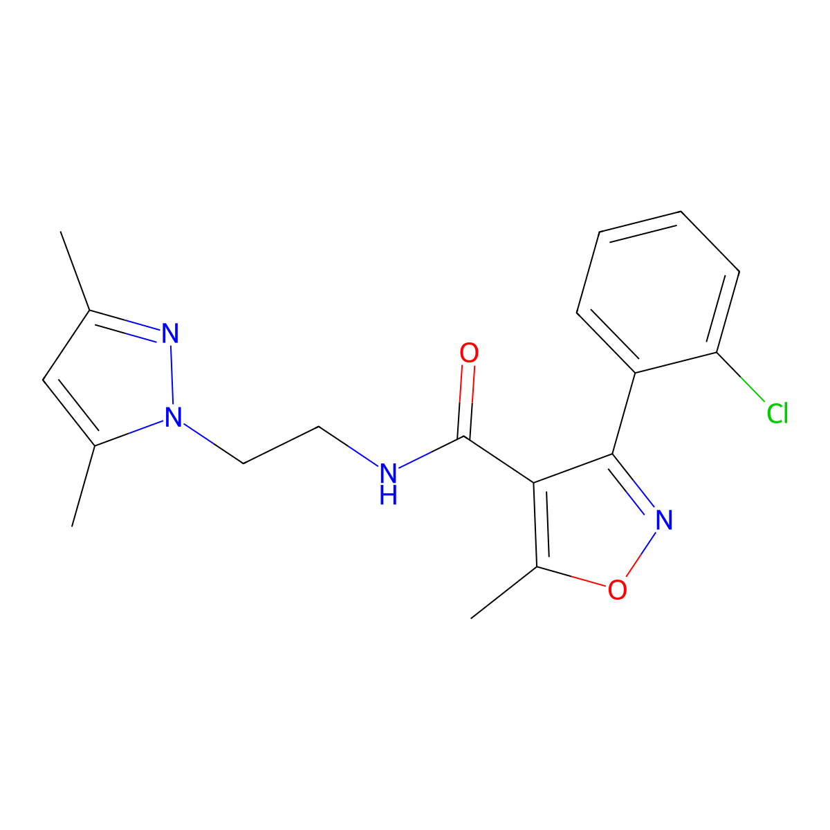 3-(2-chlorophenyl)-N-[2-(3,5-dimethyl-1H-pyrazol-1-yl)ethyl]-5-methyl-1,2-oxazole-4-carboxamide molecular structure, CAS 1235009-51-4