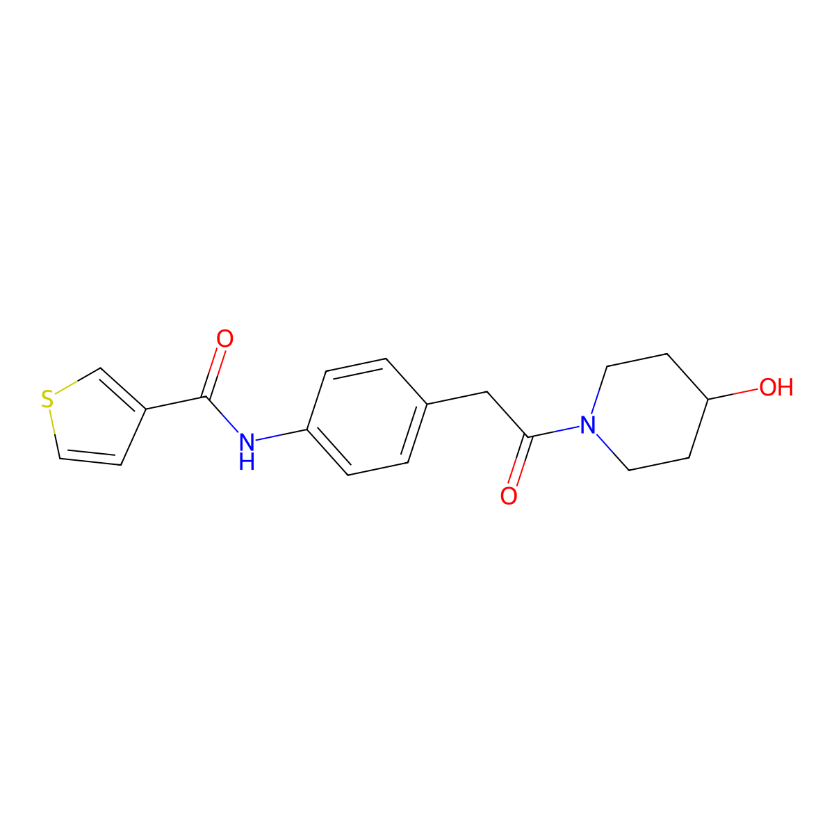N-{4-[2-(4-hydroxypiperidin-1-yl)-2-oxoethyl]phenyl}thiophene-3-carboxamide molecular structure, CAS 1235009-63-8