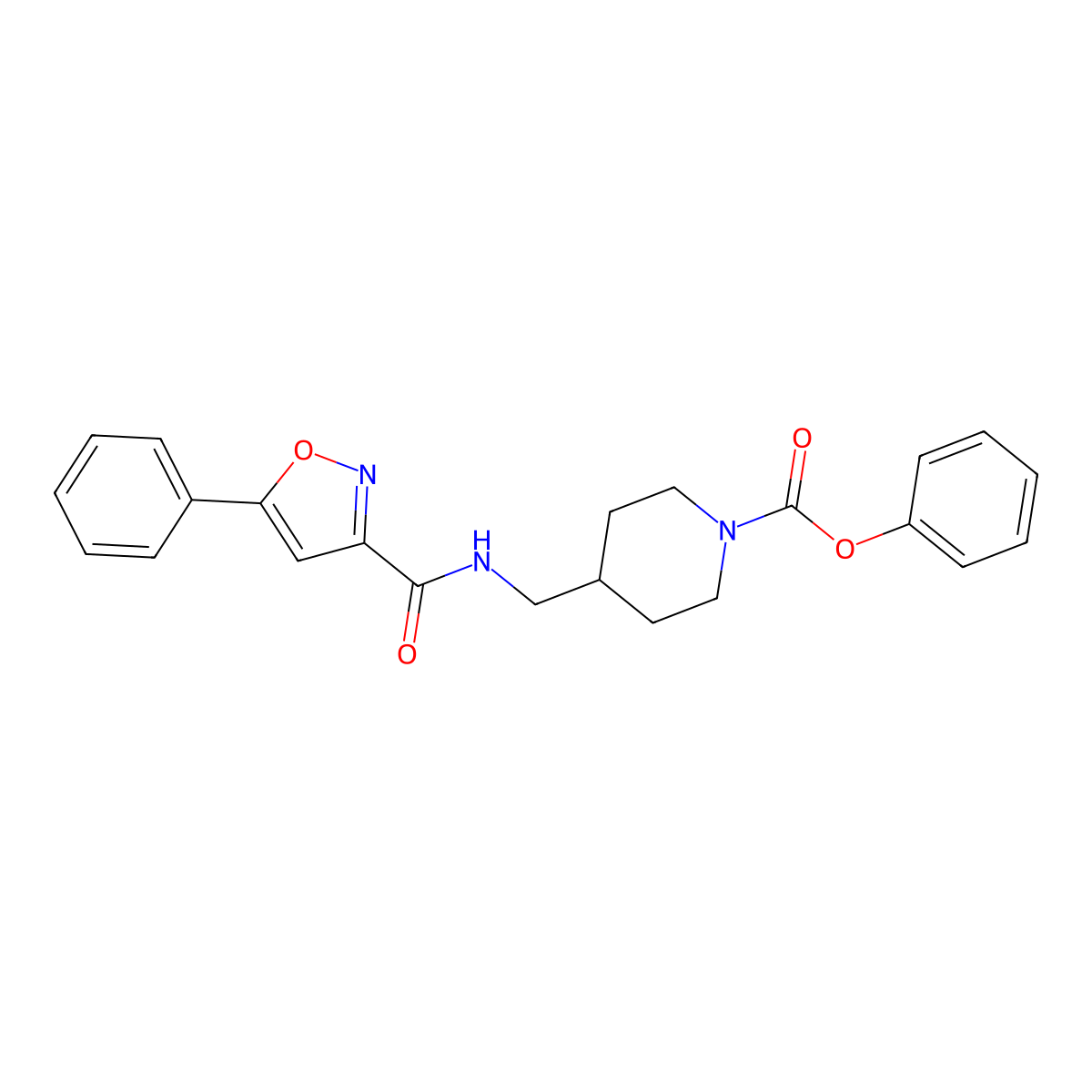 Phenyl 4-{[(5-phenyl-1,2-oxazol-3-yl)formamido]methyl}piperidine-1-carboxylate molecular structure, CAS 1235010-51-1