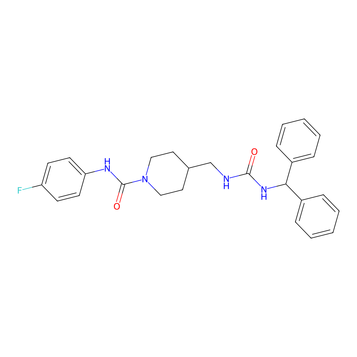4-((3-benzhydrylureido)methyl)-N-(4-fluorophenyl)piperidine-1-carboxamide molecular structure, CAS 1235011-31-0