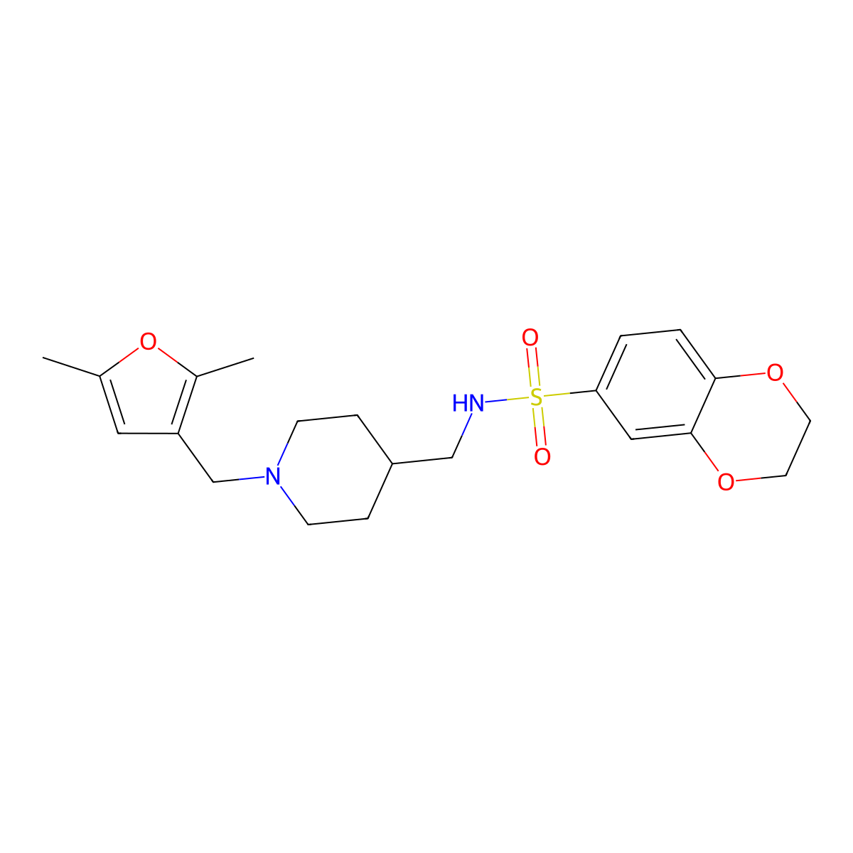 N-((1-((2,5-dimethylfuran-3-yl)methyl)piperidin-4-yl)methyl)-2,3-dihydrobenzo[b][1,4]dioxine-6-sulfonamide molecular structure, CAS 1235011-83-2