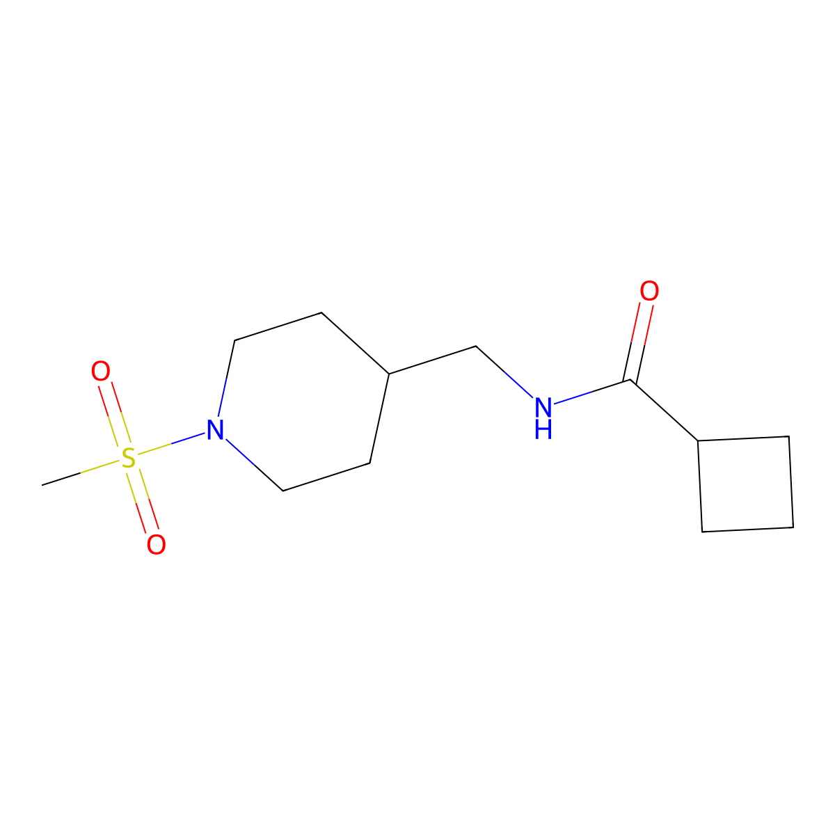 N-((1-(methylsulfonyl)piperidin-4-yl)methyl)cyclobutanecarboxamide molecular structure, CAS 1235011-84-3
