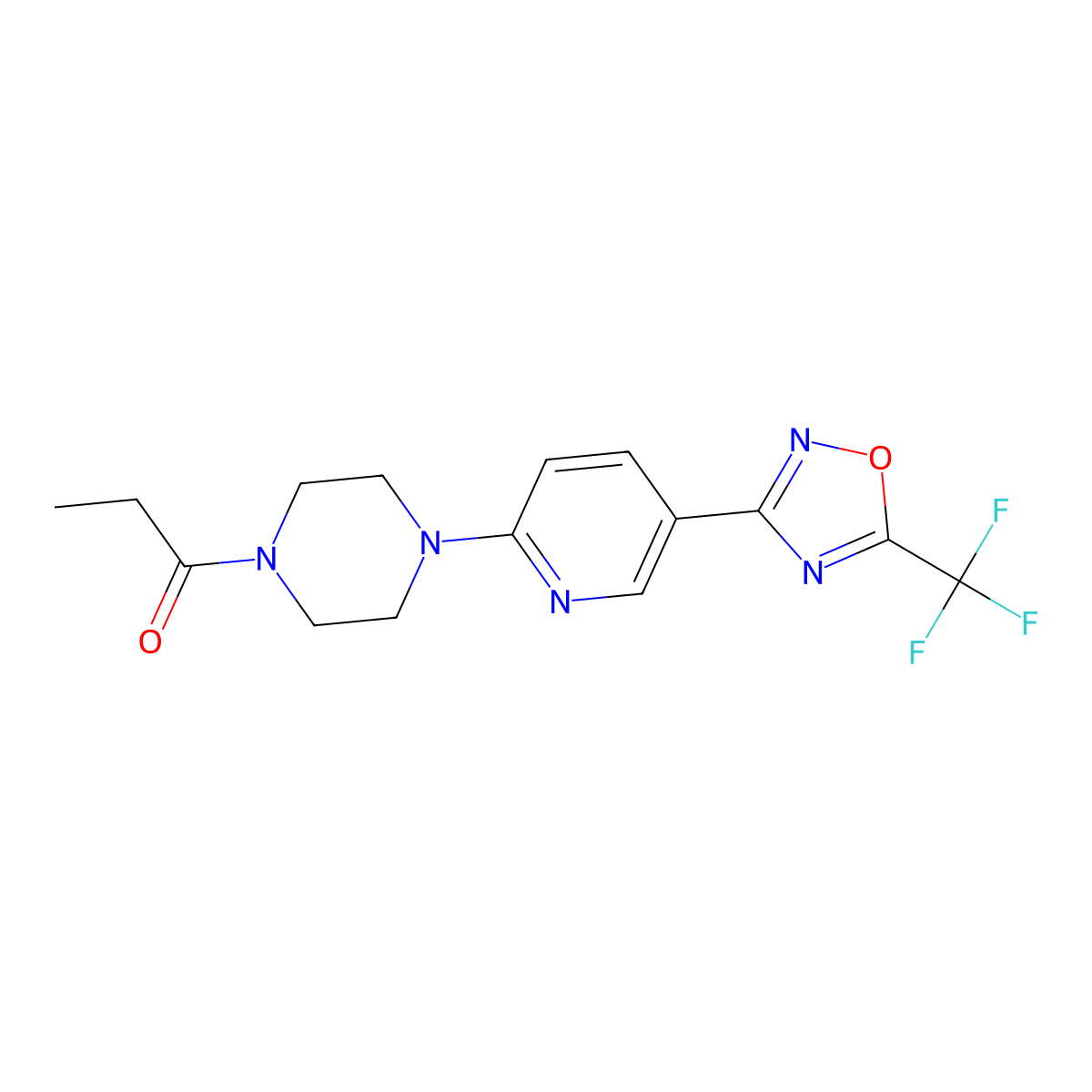 1-(4-(5-(5-(Trifluoromethyl)-1,2,4-oxadiazol-3-yl)pyridin-2-yl)piperazin-1-yl)propan-1-one molecular structure, CAS 1235012-47-1