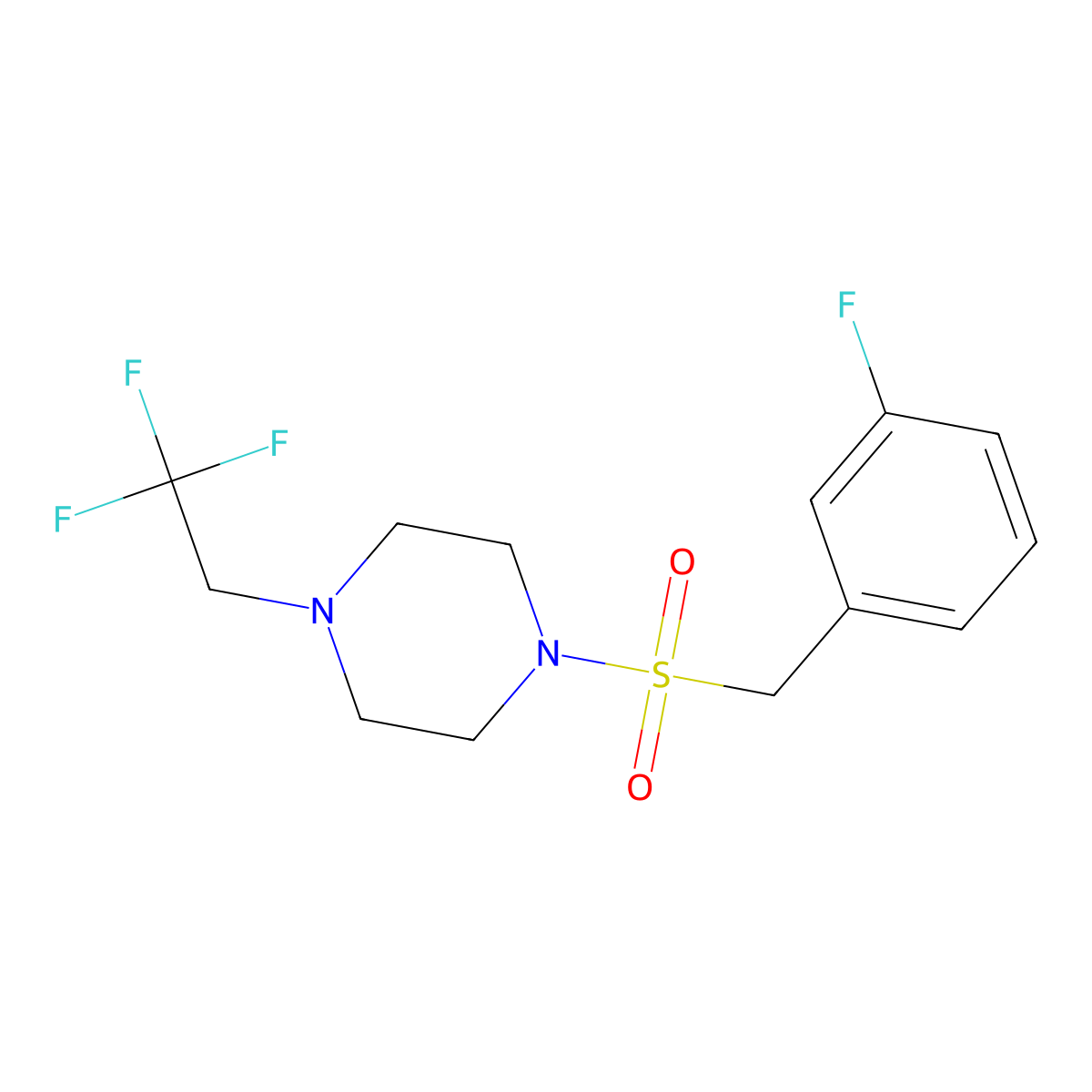 1-((3-Fluorobenzyl)sulfonyl)-4-(2,2,2-trifluoroethyl)piperazine molecular structure, CAS 1235013-05-4