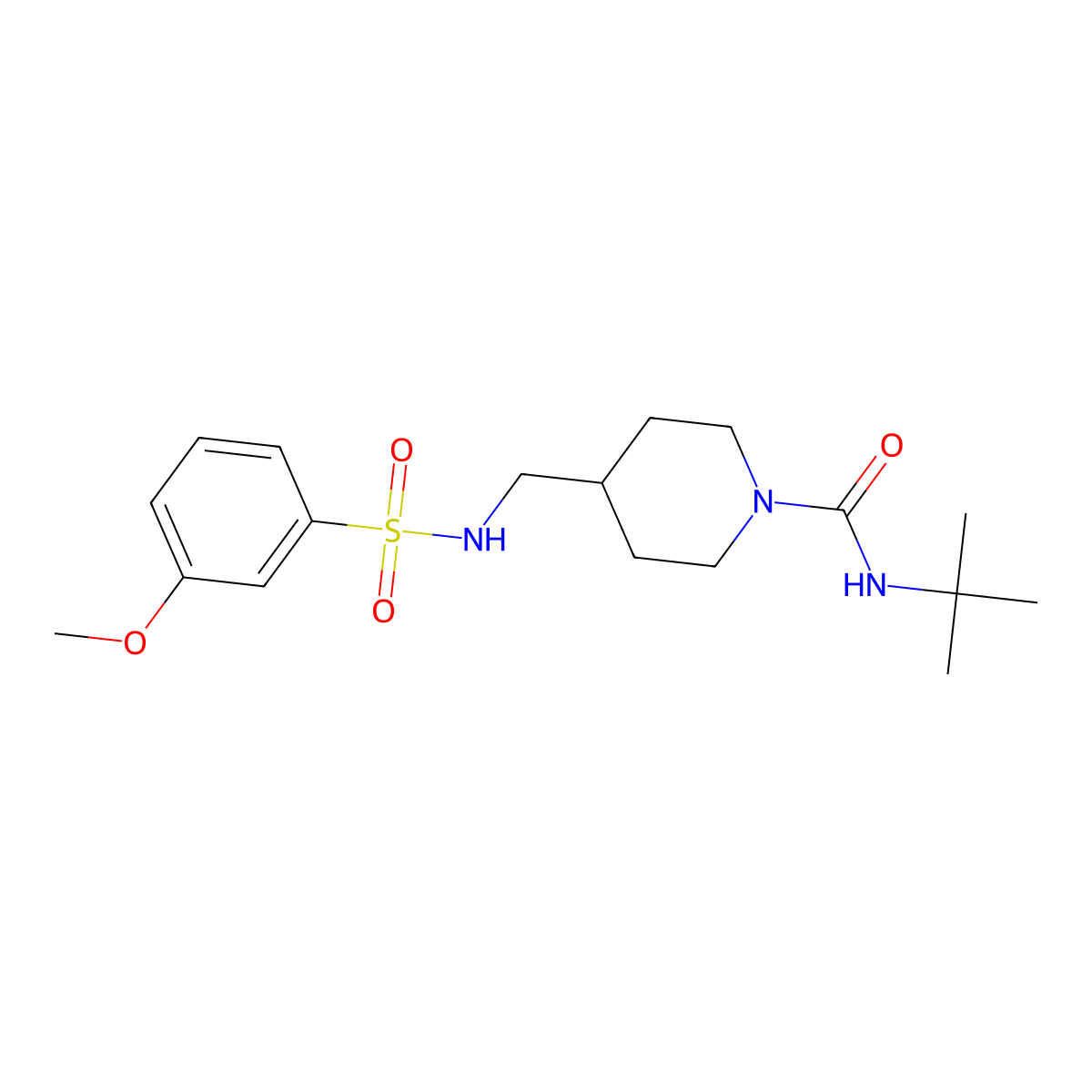 N-tert-butyl-4-[(3-methoxybenzenesulfonamido)methyl]piperidine-1-carboxamide molecular structure, CAS 1235013-11-2