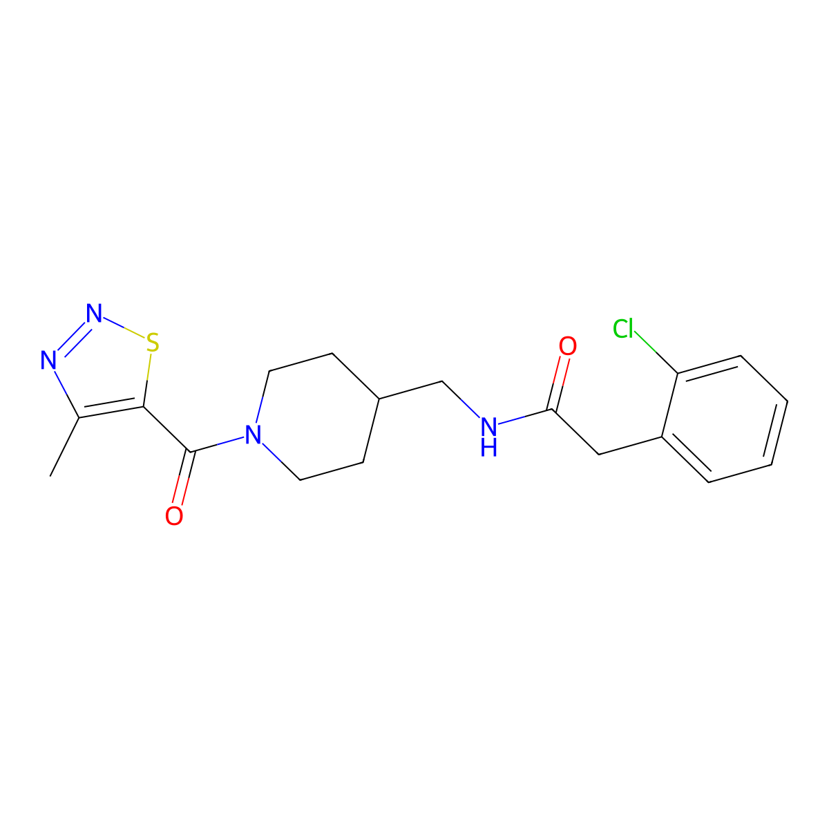 2-(2-chlorophenyl)-N-{[1-(4-methyl-1,2,3-thiadiazole-5-carbonyl)piperidin-4-yl]methyl}acetamide molecular structure, CAS 1235013-33-8