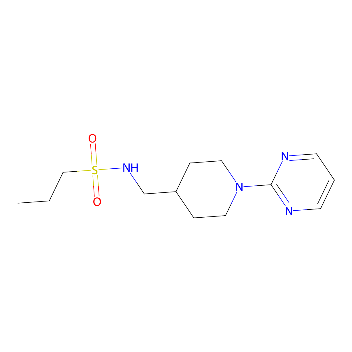 N-((1-(pyrimidin-2-yl)piperidin-4-yl)methyl)propane-1-sulfonamide molecular structure, CAS 1235013-97-4