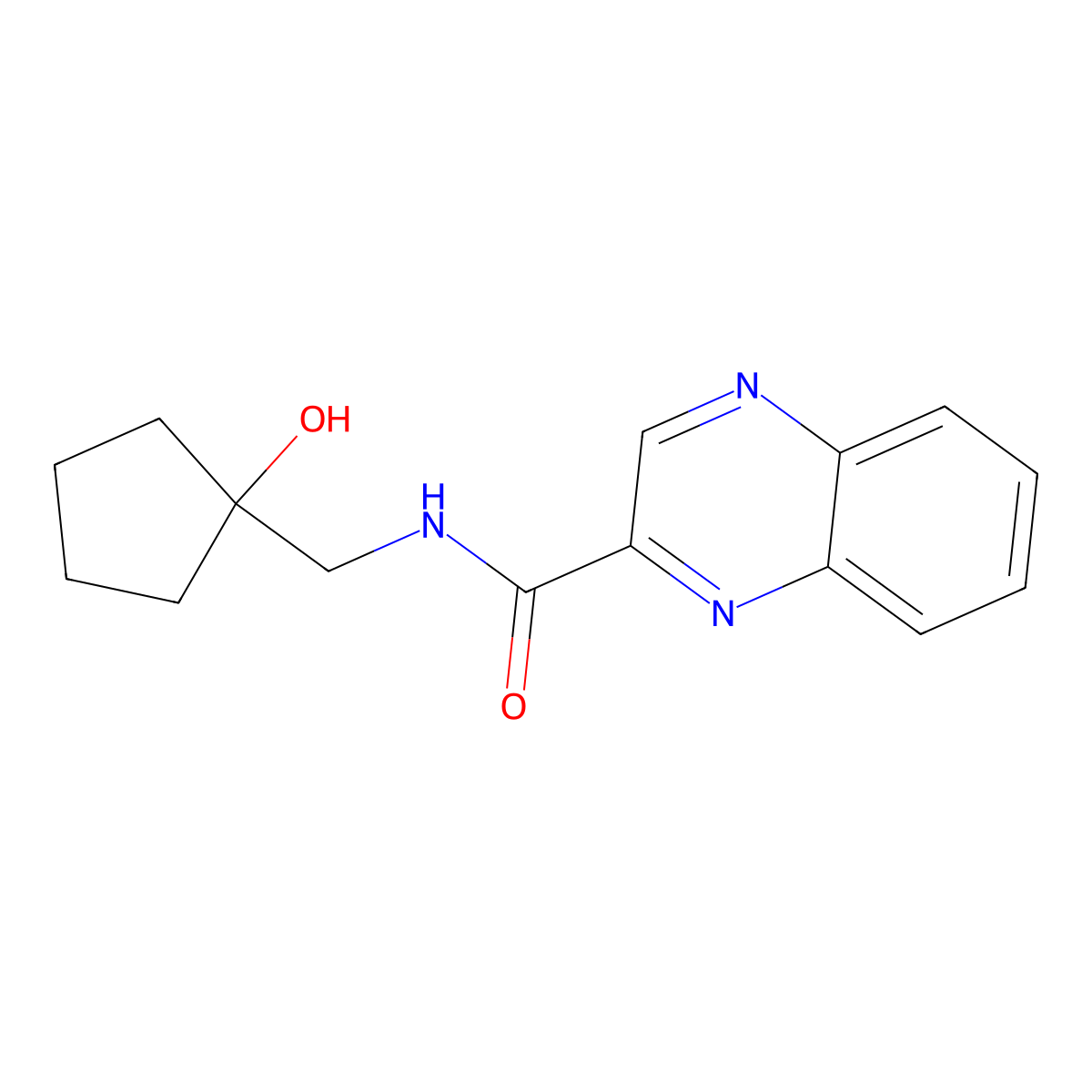 N-[(1-hydroxycyclopentyl)methyl]quinoxaline-2-carboxamide molecular structure, CAS 1235014-15-9