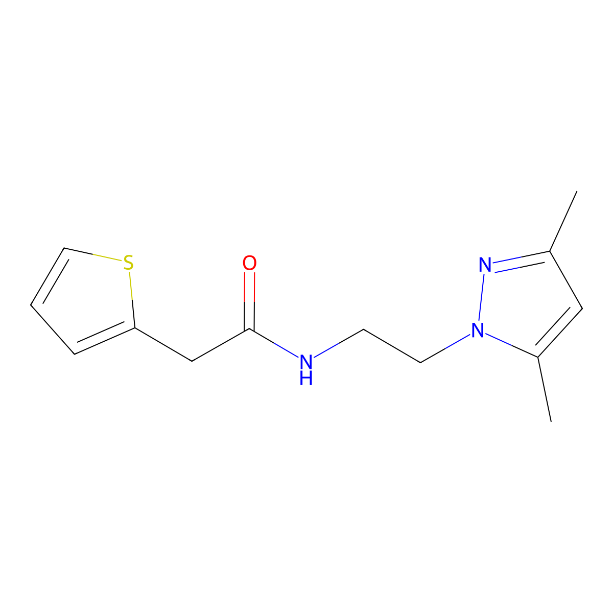N-(2-(3,5-dimethyl-1H-pyrazol-1-yl)ethyl)-2-(thiophen-2-yl)acetamide molecular structure, CAS 1235015-13-0