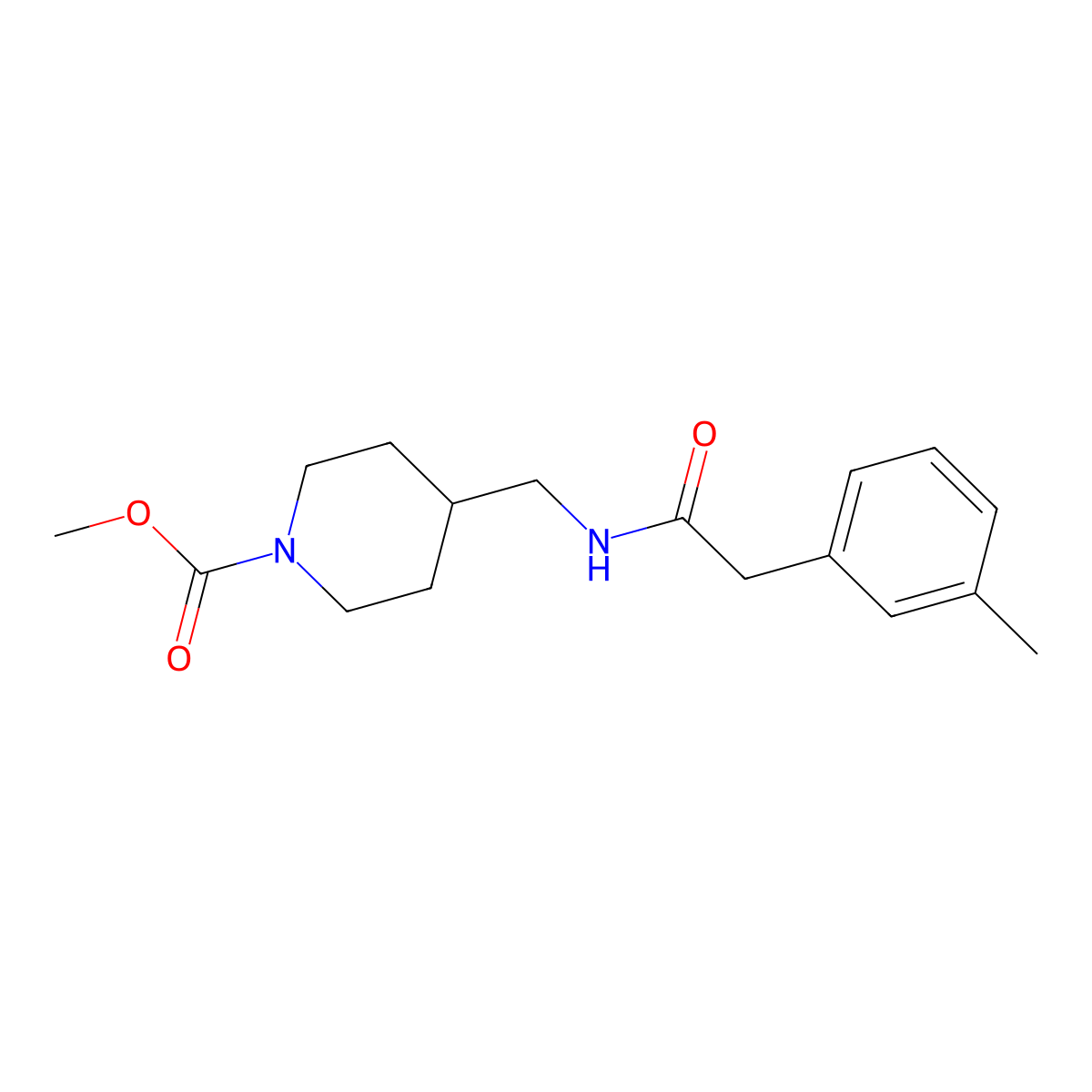 Methyl 4-((2-(m-tolyl)acetamido)methyl)piperidine-1-carboxylate molecular structure, CAS 1235015-17-4