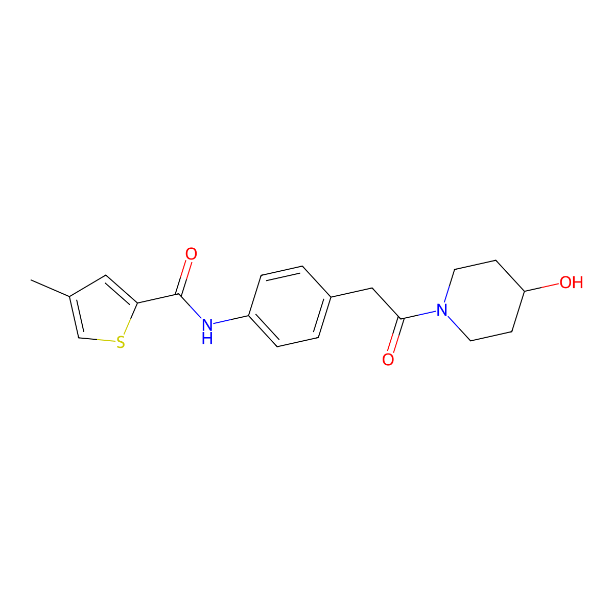 N-{4-[2-(4-hydroxypiperidin-1-yl)-2-oxoethyl]phenyl}-4-methylthiophene-2-carboxamide molecular structure, CAS 1235015-24-3