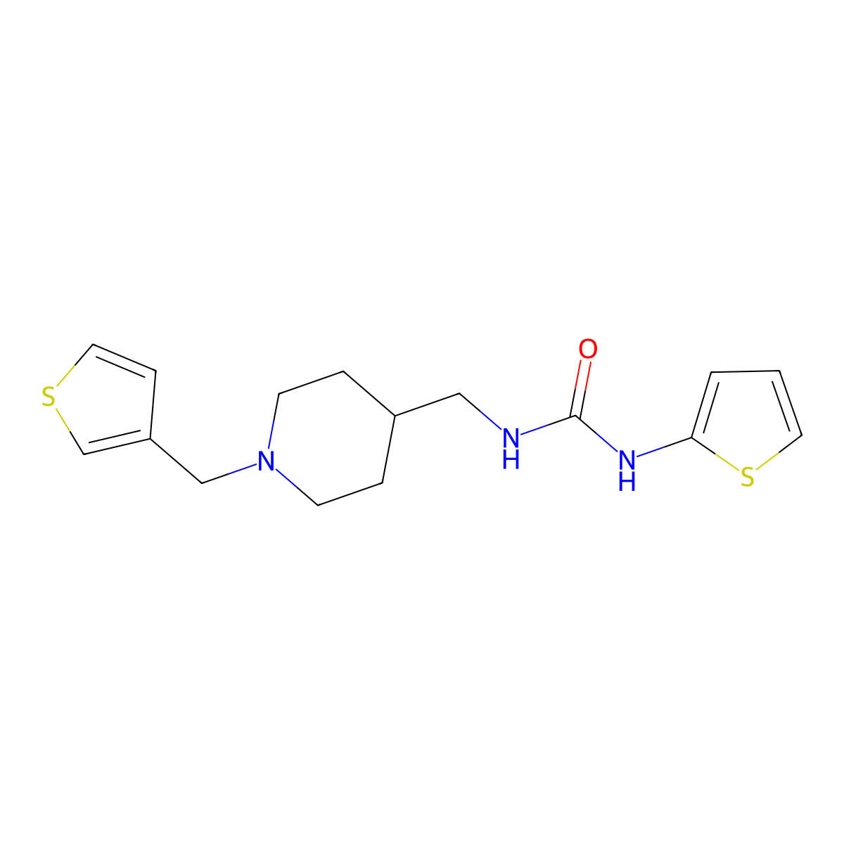 1-(Thiophen-2-yl)-3-((1-(thiophen-3-ylmethyl)piperidin-4-yl)methyl)urea molecular structure, CAS 1235015-57-2
