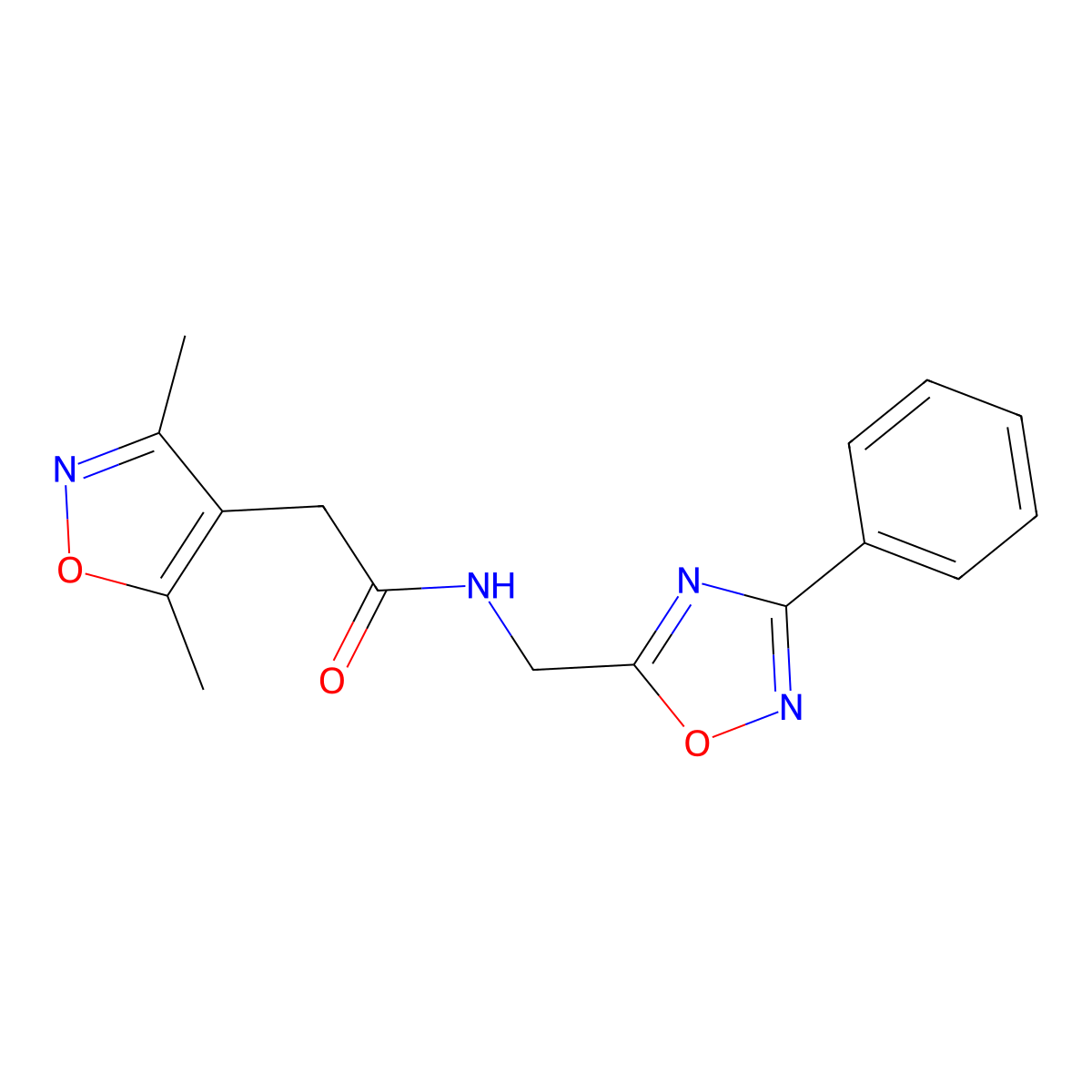 2-(3,5-dimethylisoxazol-4-yl)-N-((3-phenyl-1,2,4-oxadiazol-5-yl)methyl)acetamide molecular structure, CAS 1235015-66-3