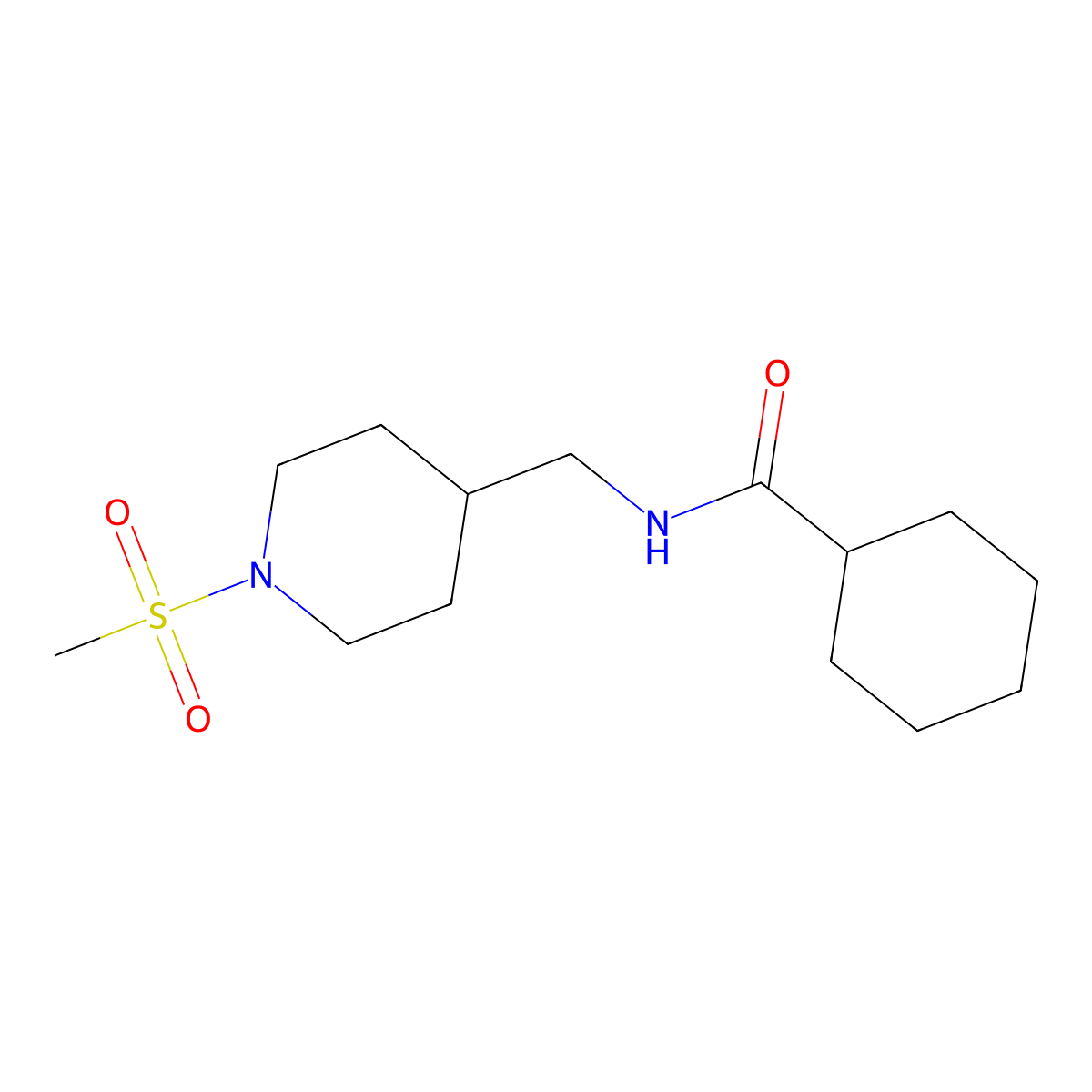 N-((1-(methylsulfonyl)piperidin-4-yl)methyl)cyclohexanecarboxamide molecular structure, CAS 1235015-96-9