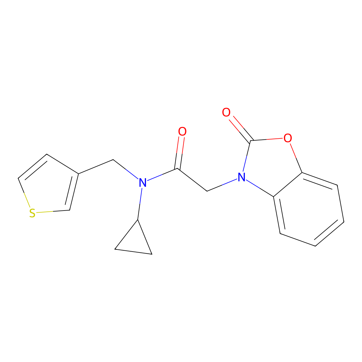 N-cyclopropyl-2-(2-oxobenzo[d]oxazol-3(2H)-yl)-N-(thiophen-3-ylmethyl)acetamide molecular structure, CAS 1235015-99-2
