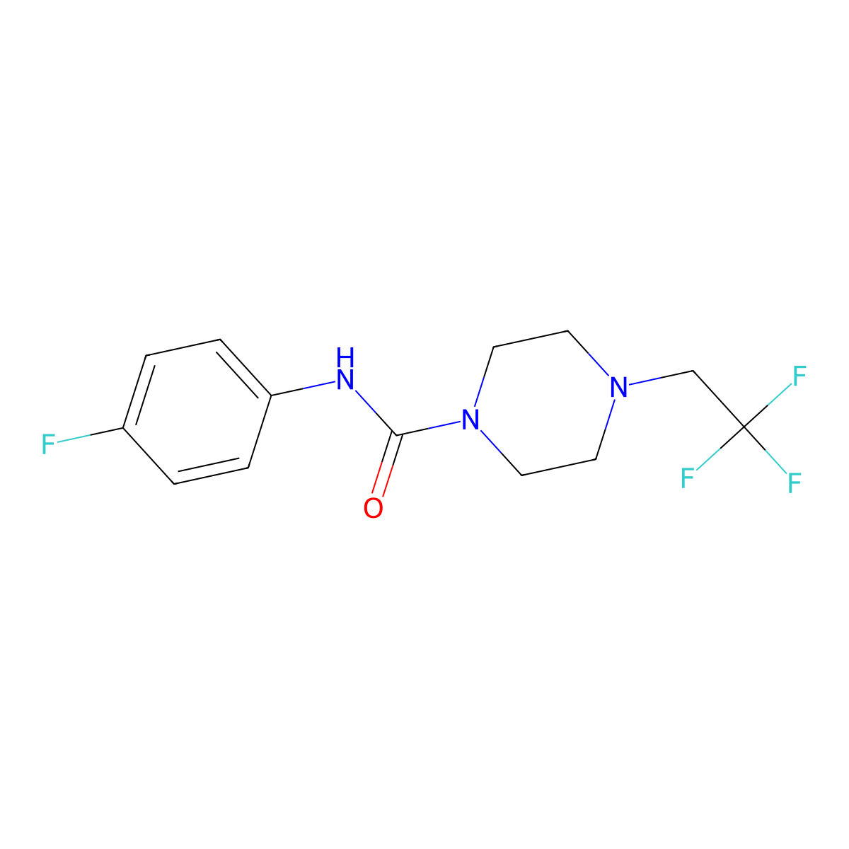 N-(4-fluorophenyl)-4-(2,2,2-trifluoroethyl)piperazine-1-carboxamide molecular structure, CAS 1235017-35-2