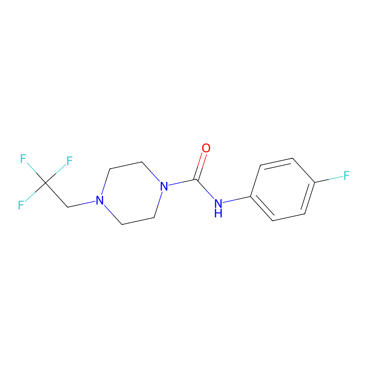 N-(4-fluorophenyl)-4-(2,2,2-trifluoroethyl)piperazine-1-carboxamide molecular structure, CAS 1235017-35-2
