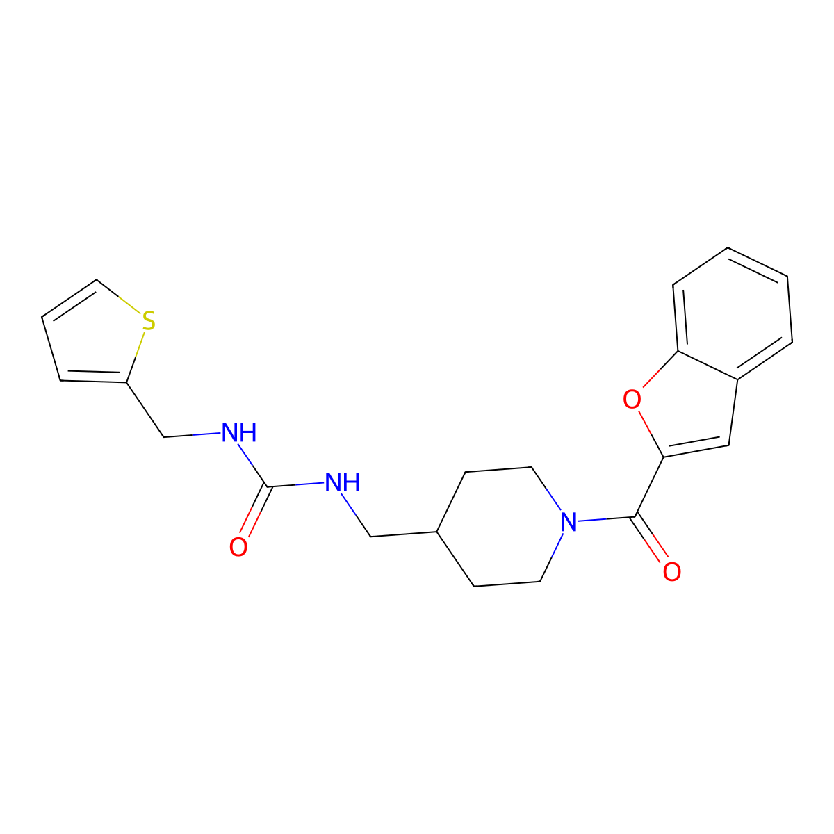 1-((1-(Benzofuran-2-carbonyl)piperidin-4-yl)methyl)-3-(thiophen-2-ylmethyl)urea molecular structure, CAS 1235018-28-6