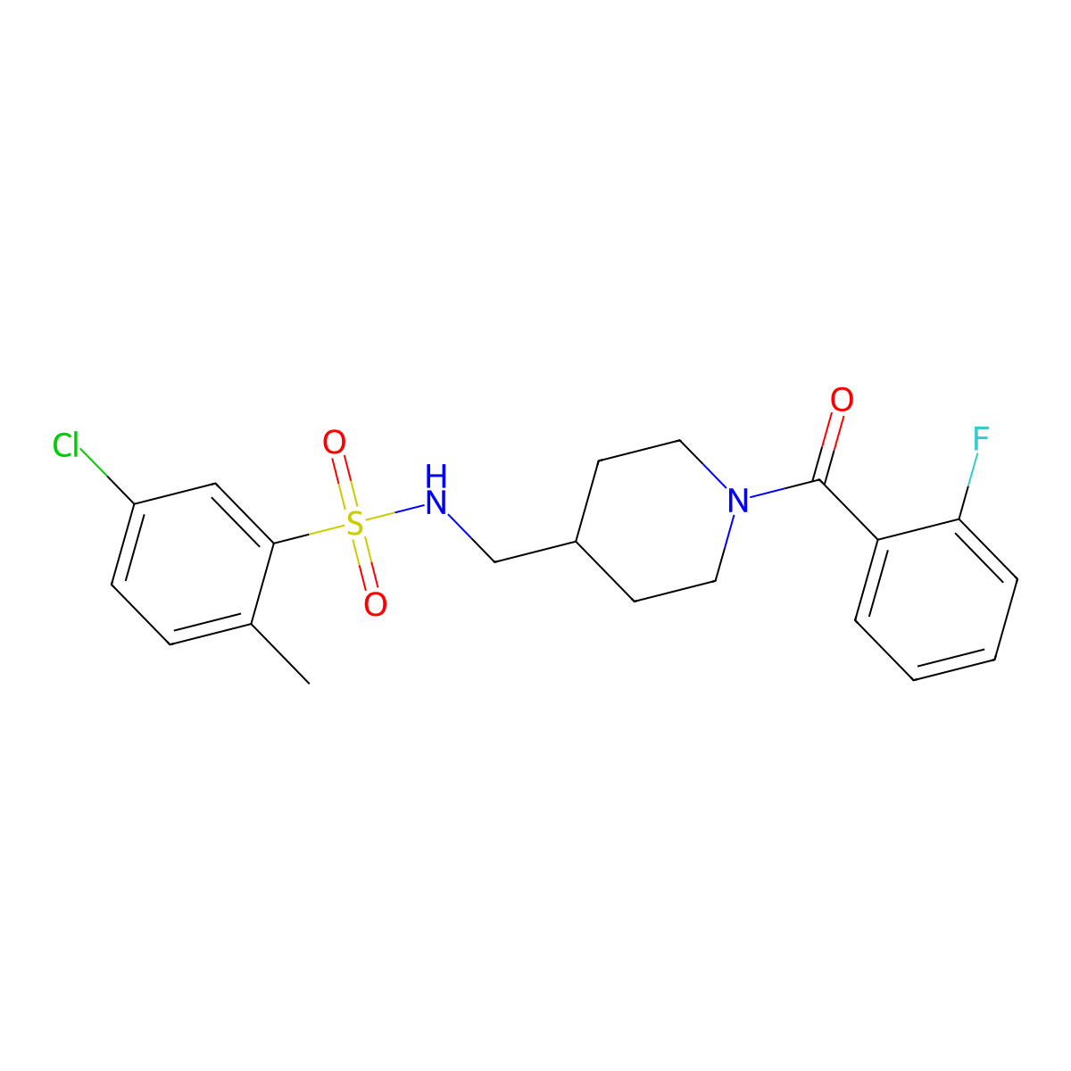 5-chloro-N-((1-(2-fluorobenzoyl)piperidin-4-yl)methyl)-2-methylbenzenesulfonamide molecular structure, CAS 1235018-67-3