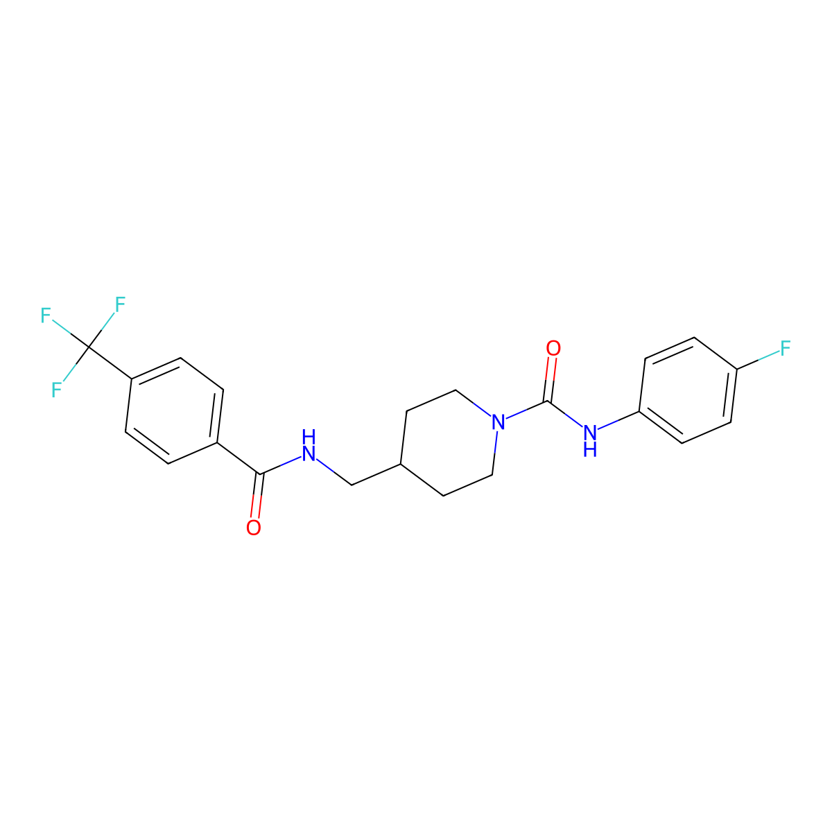 N-(4-fluorophenyl)-4-((4-(trifluoromethyl)benzamido)methyl)piperidine-1-carboxamide molecular structure, CAS 1235019-41-6