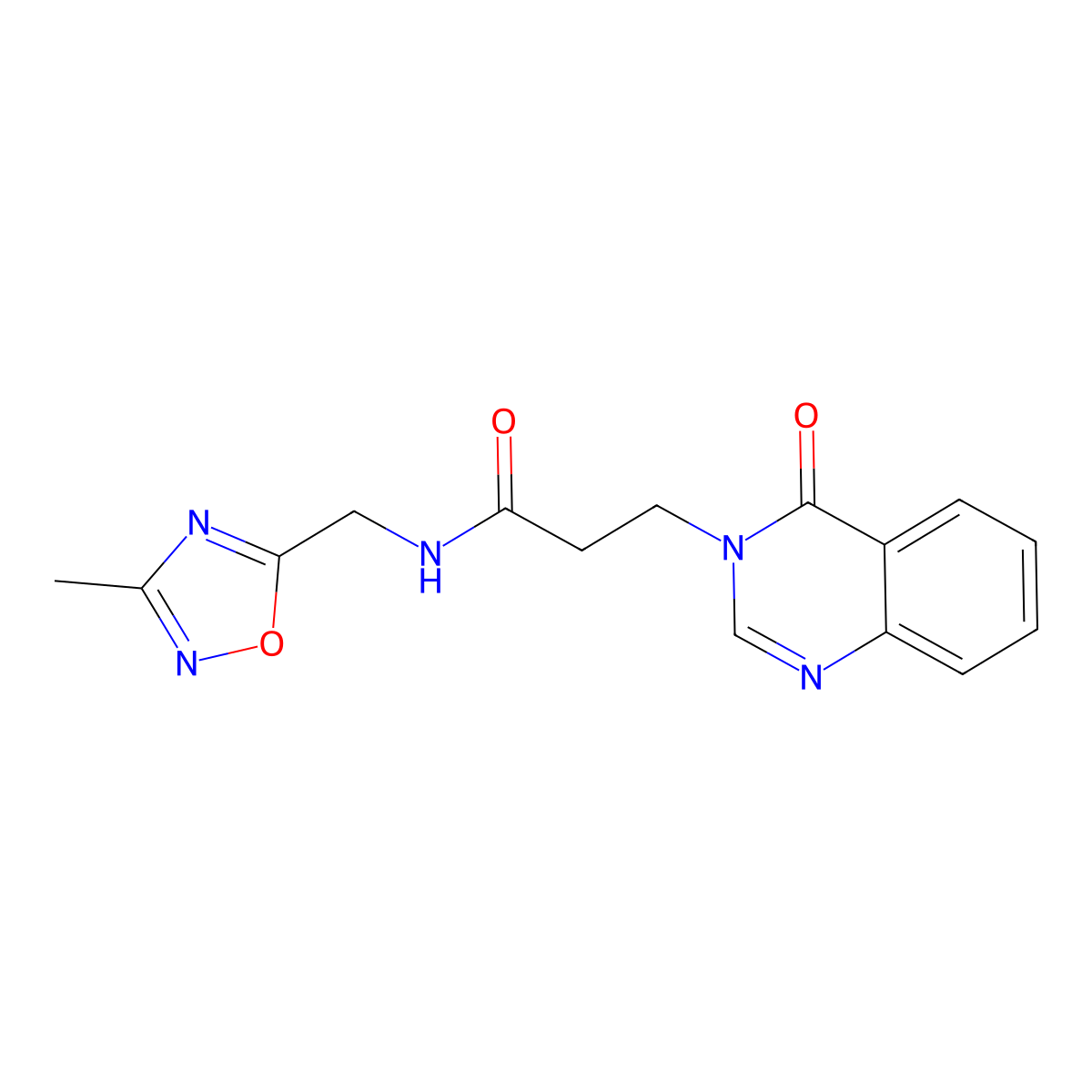 N-((3-methyl-1,2,4-oxadiazol-5-yl)methyl)-3-(4-oxoquinazolin-3(4H)-yl)propanamide molecular structure, CAS 1235020-45-7