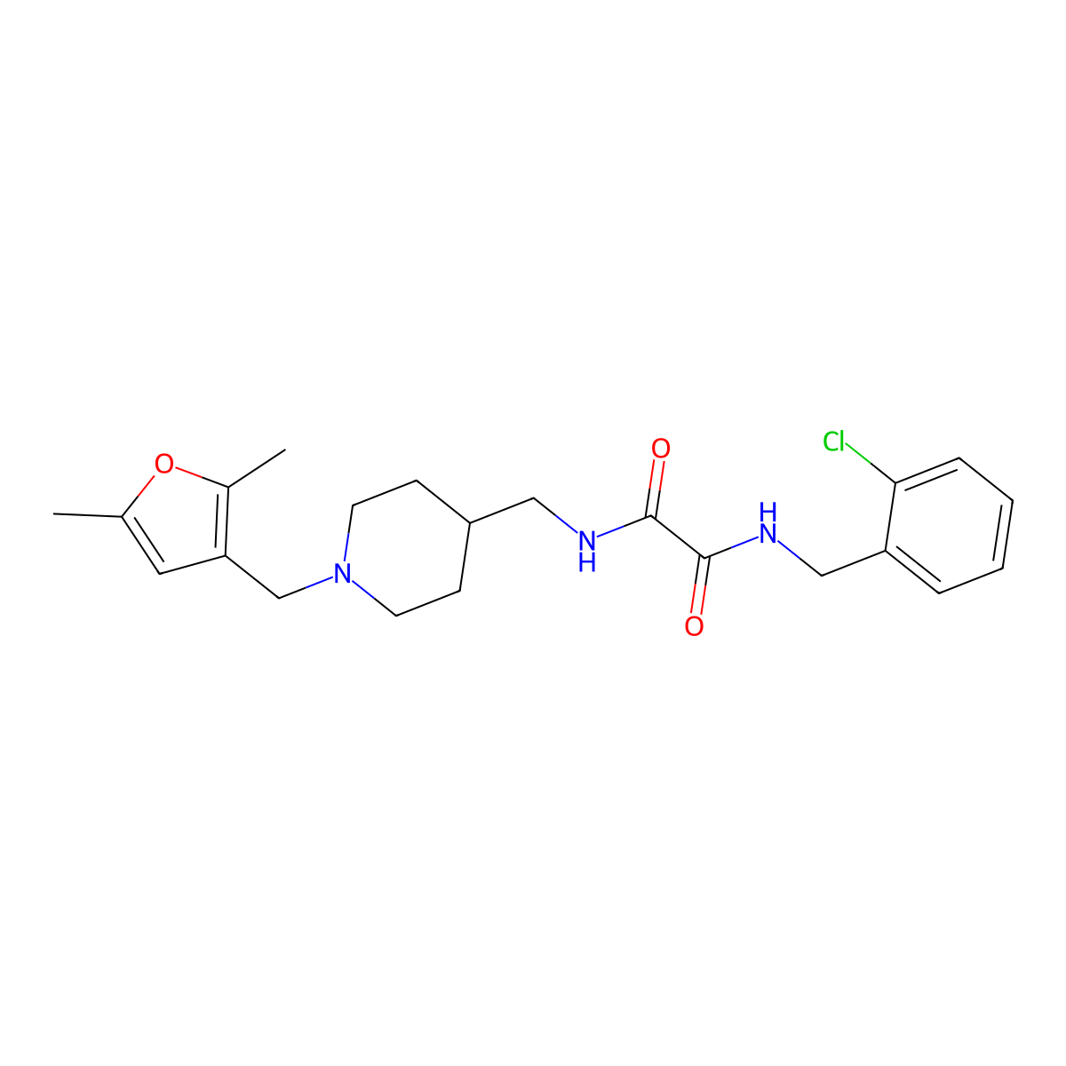 N1-(2-chlorobenzyl)-N2-((1-((2,5-dimethylfuran-3-yl)methyl)piperidin-4-yl)methyl)oxalamide molecular structure, CAS 1235020-71-9