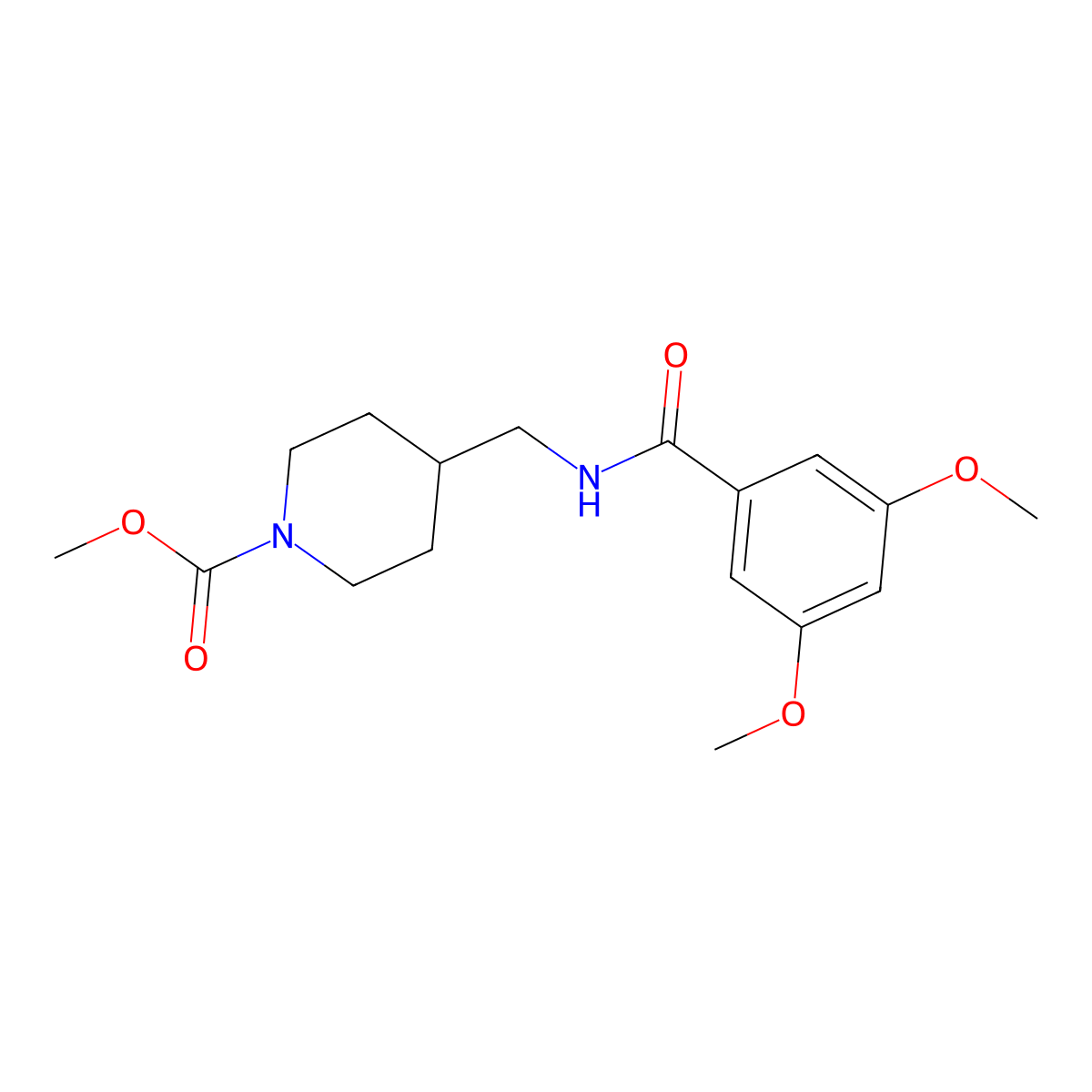 Methyl 4-((3,5-dimethoxybenzamido)methyl)piperidine-1-carboxylate molecular structure, CAS 1235020-72-0