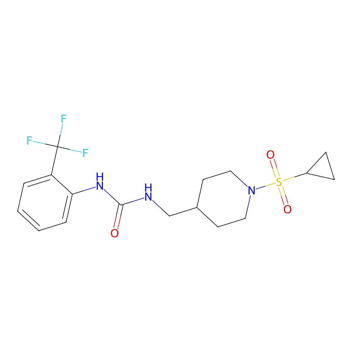 1-((1-(Cyclopropylsulfonyl)piperidin-4-yl)methyl)-3-(2-(trifluoromethyl)phenyl)urea molecular structure, CAS 1235021-25-6